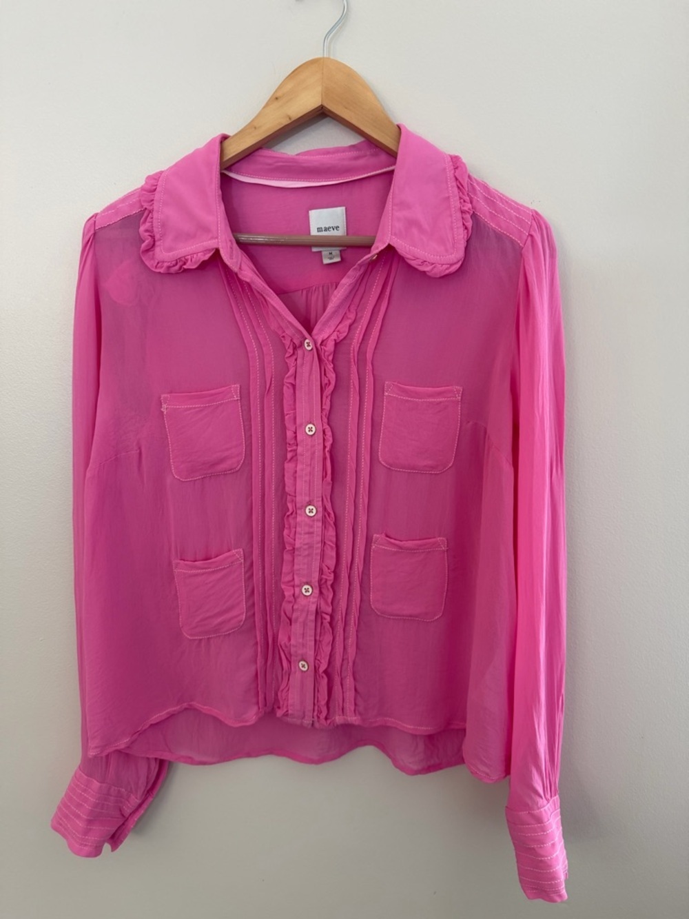 MAEVE Danielle Kroll X Sheer Chiffon Buttondown Shirt - Hot Pink-medium - Picture 2 of 12